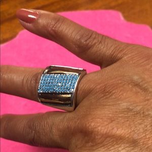 Ring blue stones 926 SS with gold on the sides